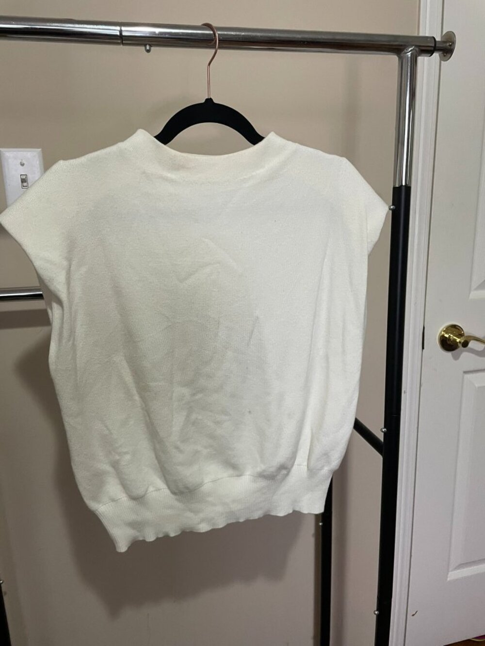Knit Cap Sleeve Top, White, L